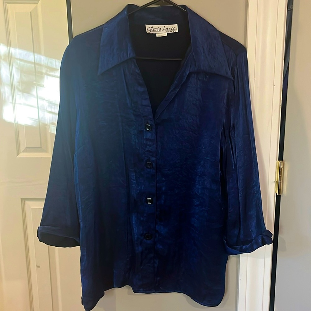 Midnight Blue Vintage Shimmer Low V Blouse
